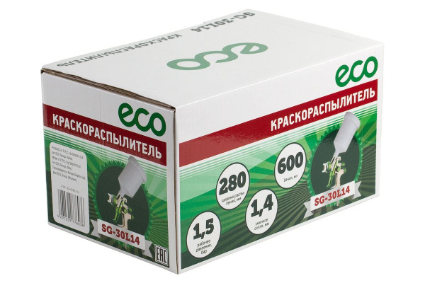 Фото Краскораспылитель ECO SG-30L14 (LVLP, сопло ф 1.4мм, верх. бак 600мл)